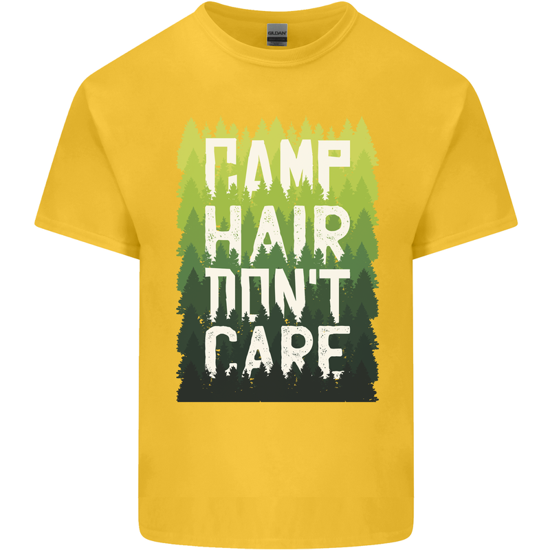 Camp Hair Dont Care Funny Caravan Camping Mens Cotton T-Shirt Tee Top Yellow
