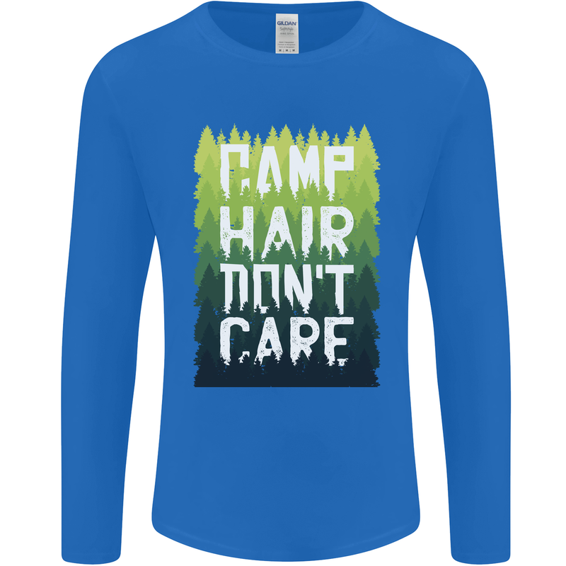 Camp Hair Dont Care Funny Caravan Camping Mens Long Sleeve T-Shirt Royal Blue