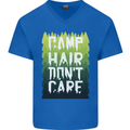 Camp Hair Dont Care Funny Caravan Camping Mens V-Neck Cotton T-Shirt Royal Blue
