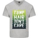 Camp Hair Dont Care Funny Caravan Camping Mens V-Neck Cotton T-Shirt Sports Grey