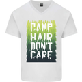 Camp Hair Dont Care Funny Caravan Camping Mens V-Neck Cotton T-Shirt White