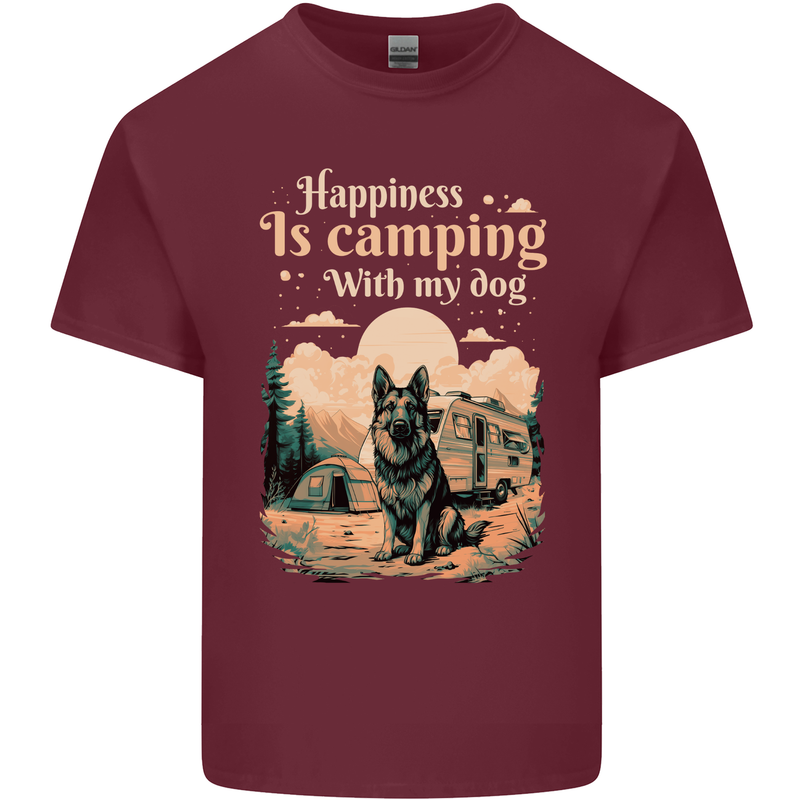 Camping With My Dog German Shepherd Alsatian Mens Cotton T-Shirt Tee Top Maroon
