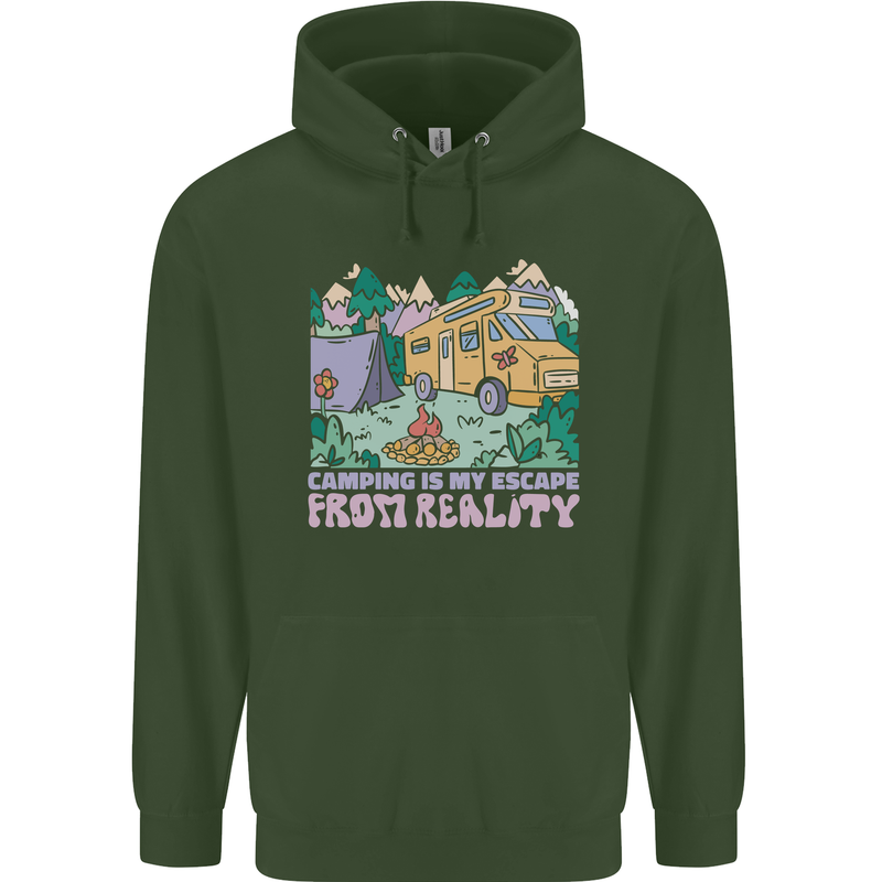 Camping is My Escape From Reality Caravan Childrens Kids Hoodie Forest Green