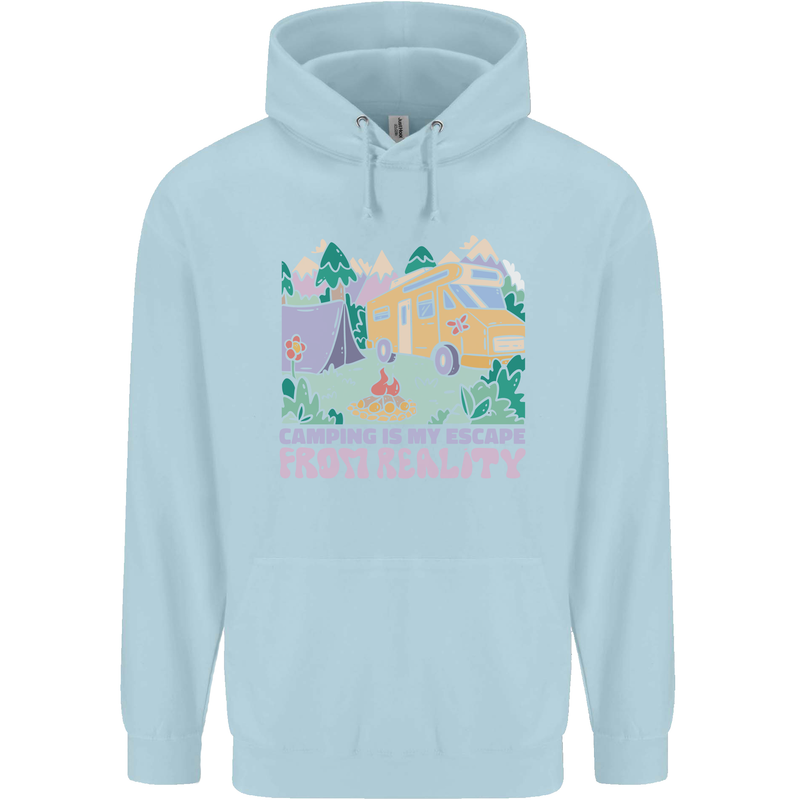 Camping is My Escape From Reality Caravan Childrens Kids Hoodie Light Blue