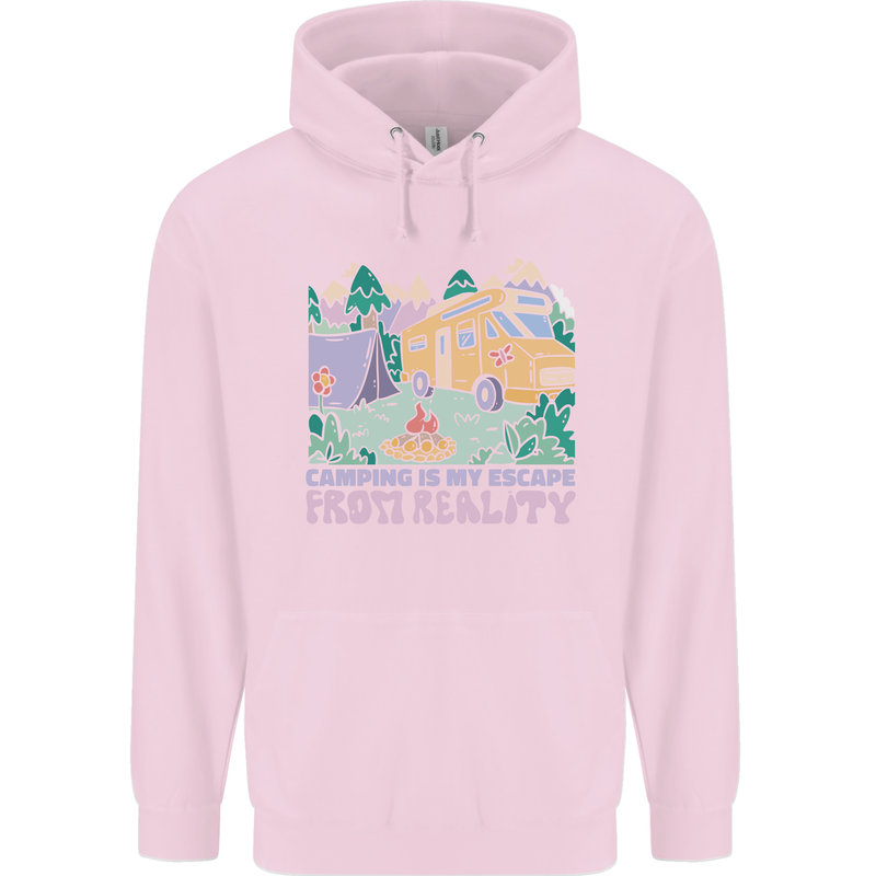 Camping is My Escape From Reality Caravan Childrens Kids Hoodie Light Pink