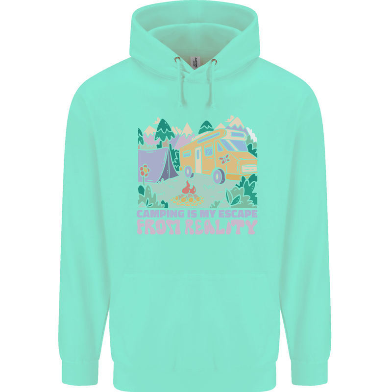 Camping is My Escape From Reality Caravan Childrens Kids Hoodie Peppermint