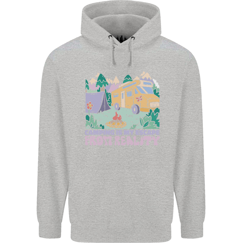 Camping is My Escape From Reality Caravan Childrens Kids Hoodie Sports Grey