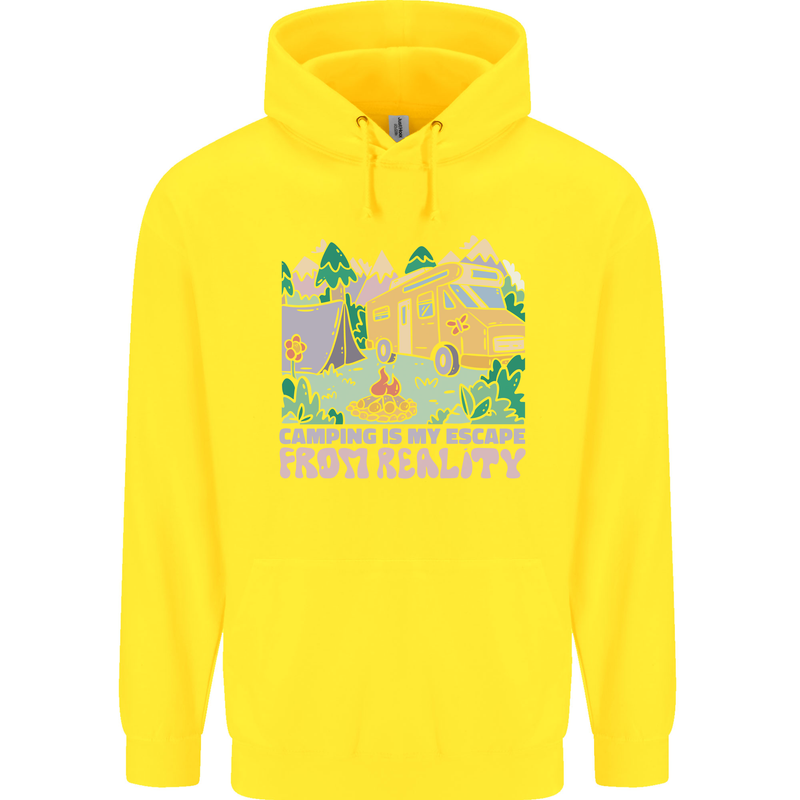 Camping is My Escape From Reality Caravan Childrens Kids Hoodie Yellow