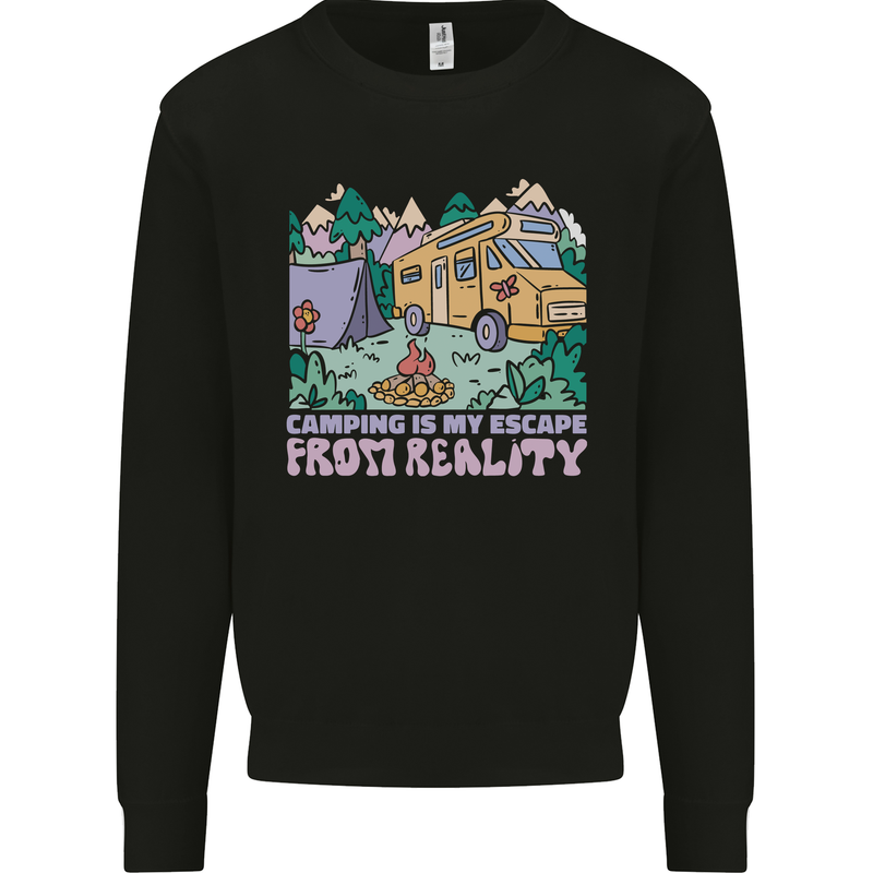 Camping is My Escape From Reality Caravan Kids Sweatshirt Jumper Black