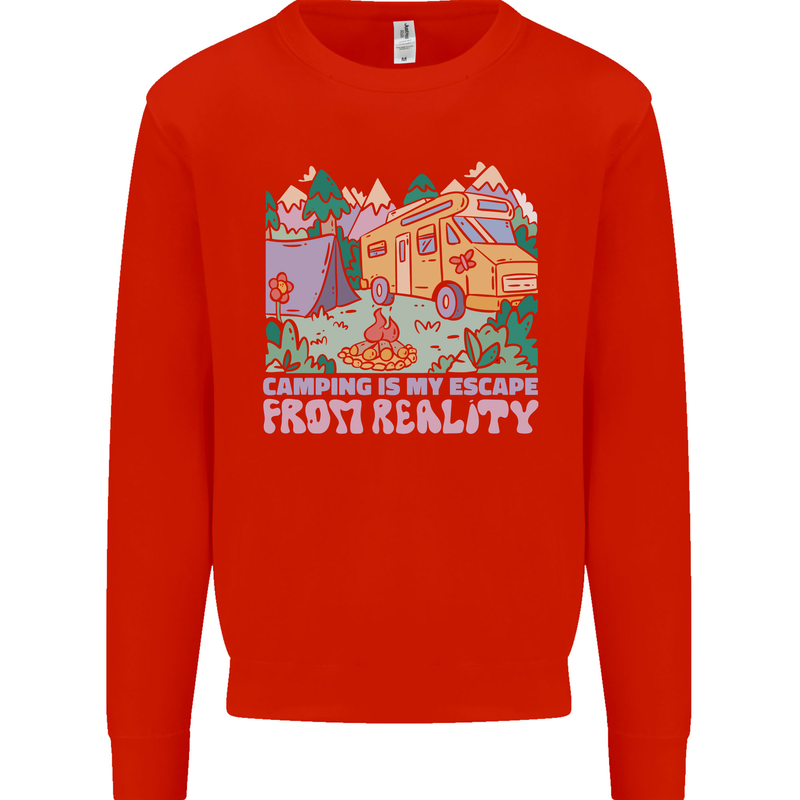Camping is My Escape From Reality Caravan Kids Sweatshirt Jumper Bright Red