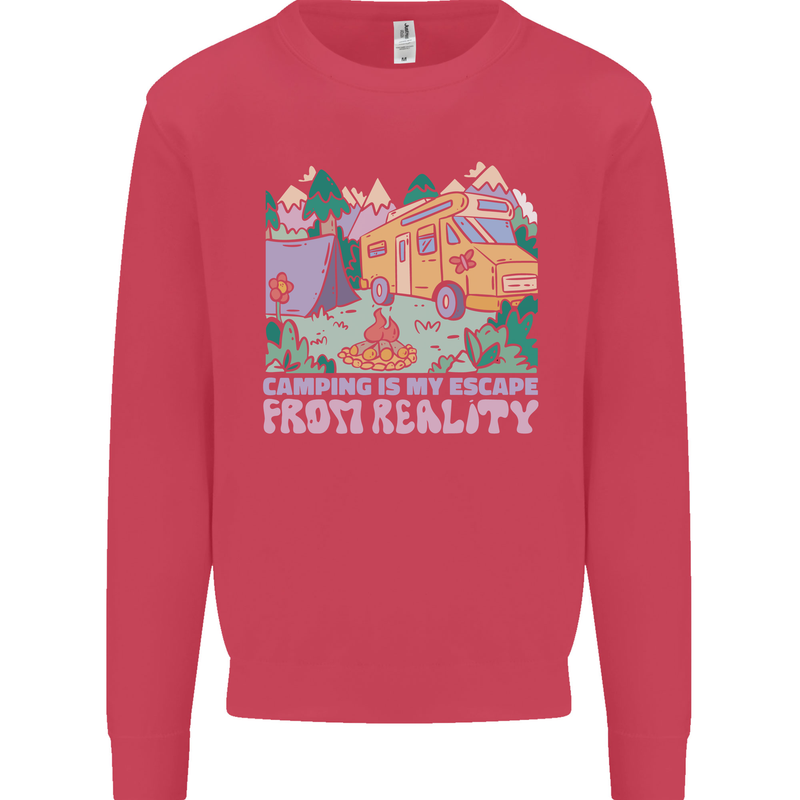 Camping is My Escape From Reality Caravan Kids Sweatshirt Jumper Heliconia