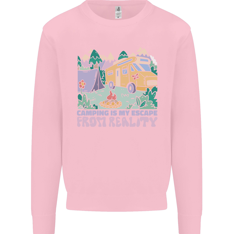 Camping is My Escape From Reality Caravan Kids Sweatshirt Jumper Light Pink