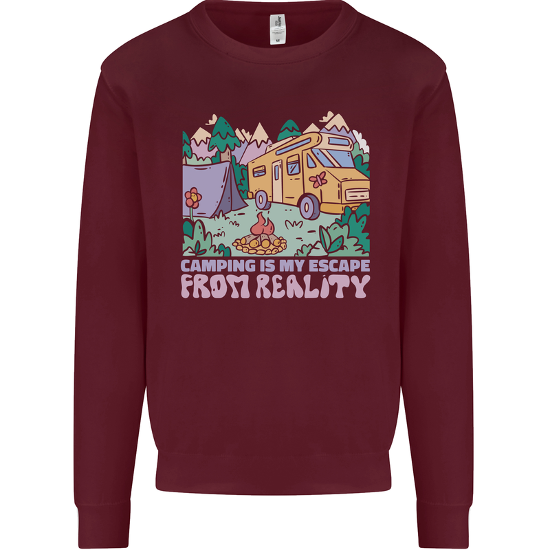 Camping is My Escape From Reality Caravan Kids Sweatshirt Jumper Maroon