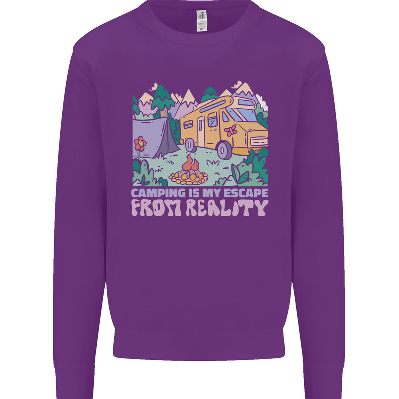 Camping is My Escape From Reality Caravan Kids Sweatshirt Jumper Purple