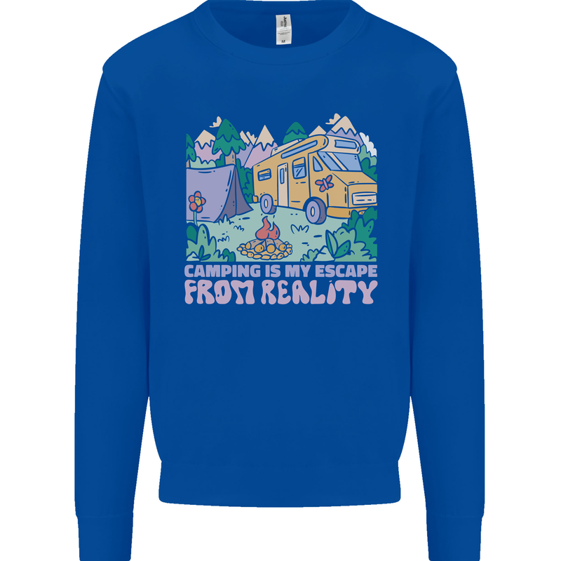 Camping is My Escape From Reality Caravan Kids Sweatshirt Jumper Royal Blue