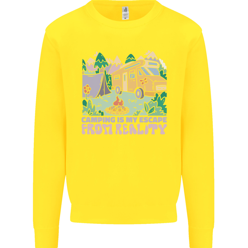 Camping is My Escape From Reality Caravan Kids Sweatshirt Jumper Yellow