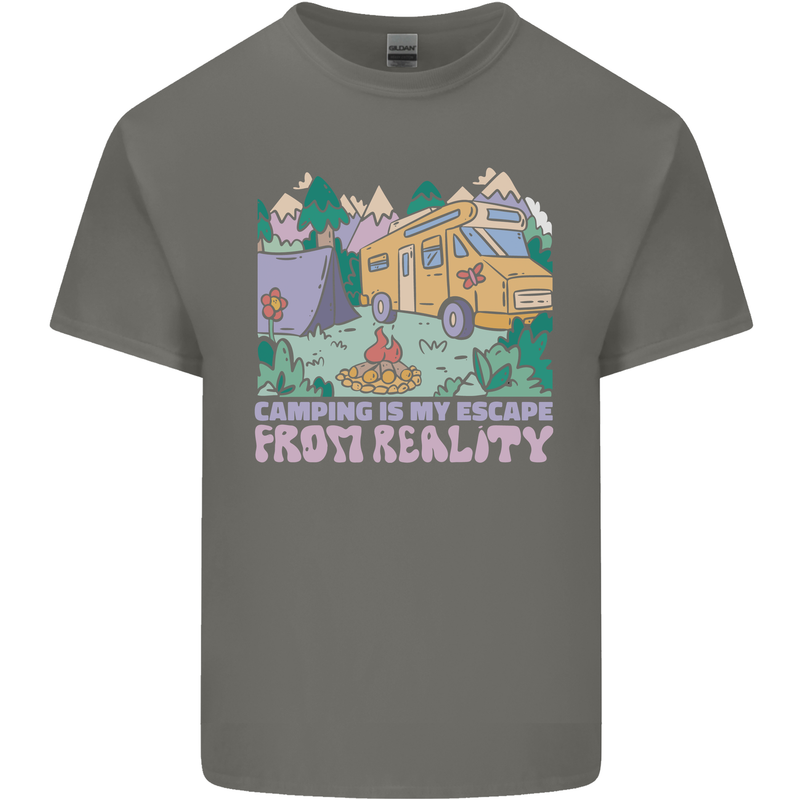Camping is My Escape From Reality Caravan Kids T-Shirt Childrens Charcoal