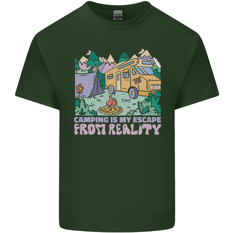 Camping is My Escape From Reality Caravan Mens Cotton T-Shirt Tee Top Forest Green