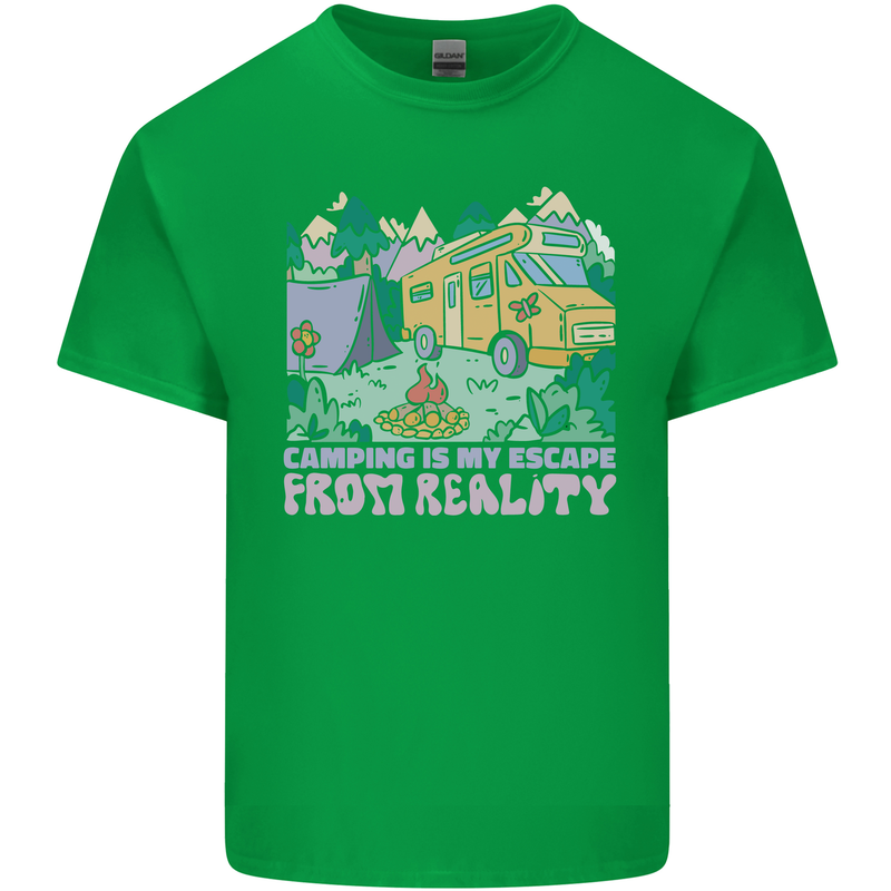 Camping is My Escape From Reality Caravan Mens Cotton T-Shirt Tee Top Irish Green