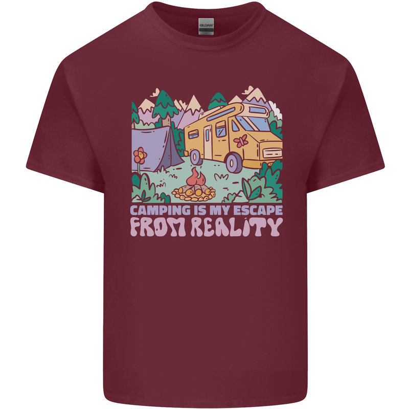 Camping is My Escape From Reality Caravan Mens Cotton T-Shirt Tee Top Maroon