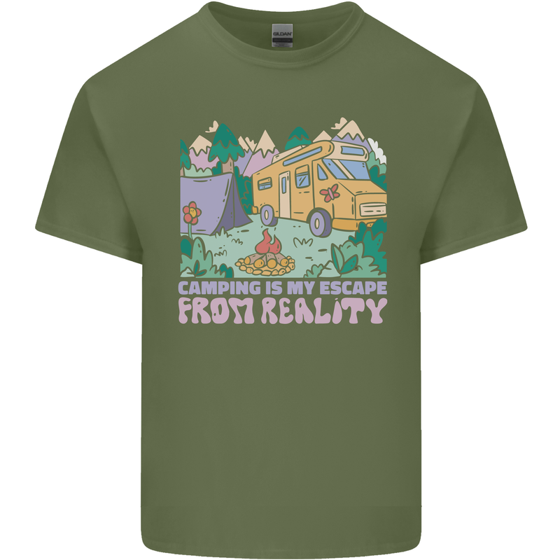 Camping is My Escape From Reality Caravan Mens Cotton T-Shirt Tee Top Military Green