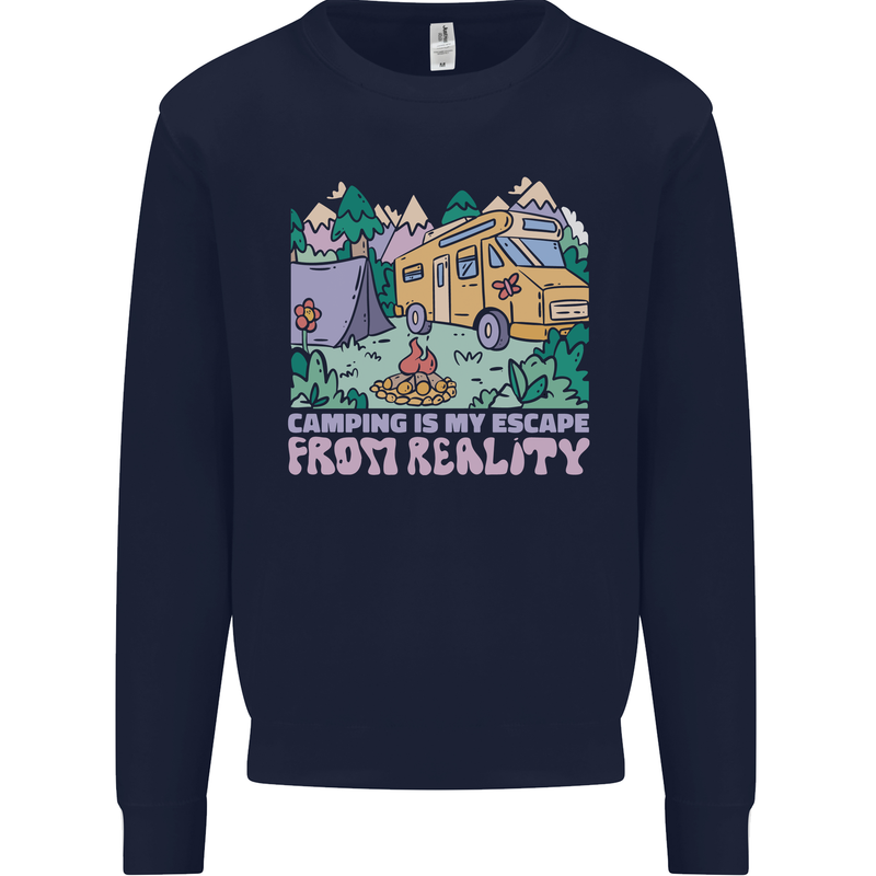 Camping is My Escape From Reality Caravan Mens Sweatshirt Jumper Navy Blue