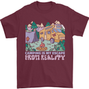 Camping is My Escape From Reality Caravan Mens T-Shirt 100% Cotton Maroon