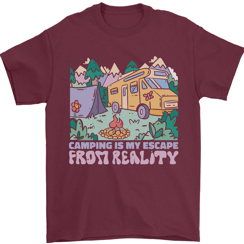 Camping is My Escape From Reality Caravan Mens T-Shirt 100% Cotton Maroon