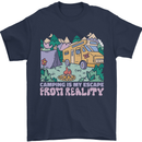 Camping is My Escape From Reality Caravan Mens T-Shirt 100% Cotton Navy Blue