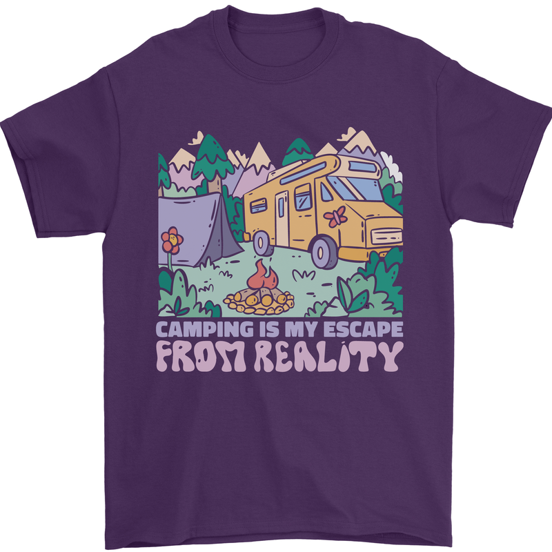 Camping is My Escape From Reality Caravan Mens T-Shirt 100% Cotton Purple