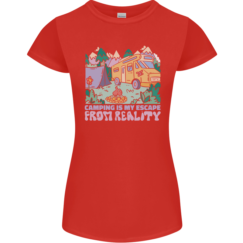 Camping is My Escape From Reality Caravan Womens Petite Cut T-Shirt Red