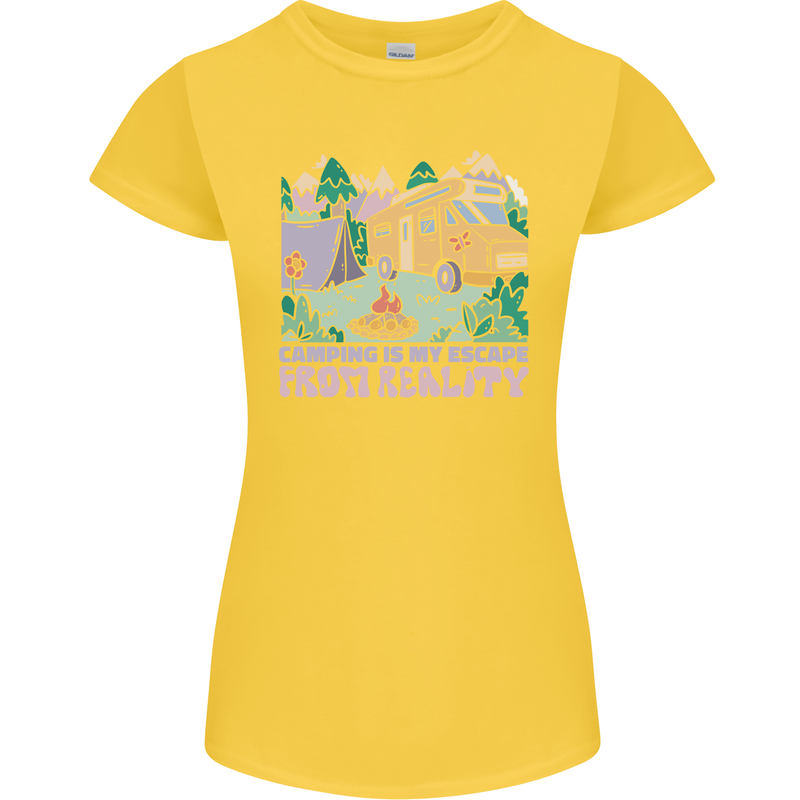 Camping is My Escape From Reality Caravan Womens Petite Cut T-Shirt Yellow