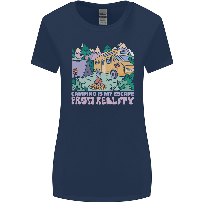 Camping is My Escape From Reality Caravan Womens Wider Cut T-Shirt Navy Blue