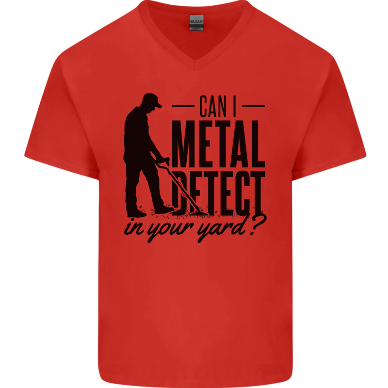 Can I Metal Detect Funny Detector Detecting Mens V-Neck Cotton T-Shirt Red