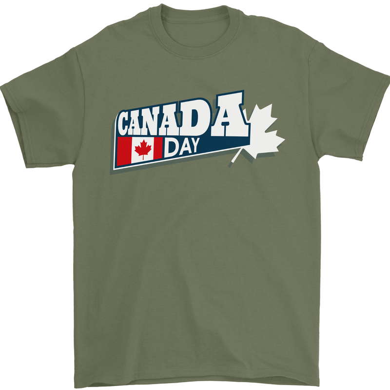 Canada Day Canadian Flag Mens T-Shirt 100% Cotton Military Green