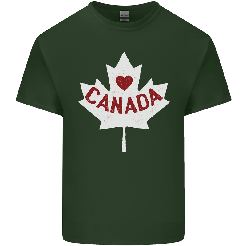 Canada Heart Canadian Flag Mens Cotton T-Shirt Tee Top Forest Green