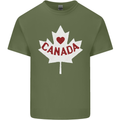 Canada Heart Canadian Flag Mens Cotton T-Shirt Tee Top Military Green