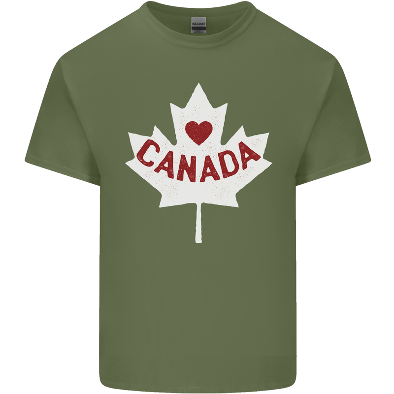 Canada Heart Canadian Flag Mens Cotton T-Shirt Tee Top Military Green