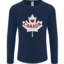 Canada Heart Canadian Flag Mens Long Sleeve T-Shirt Navy Blue