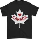 Canada Heart Canadian Flag Mens T-Shirt 100% Cotton Black