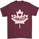 Canada Heart Canadian Flag Mens T-Shirt 100% Cotton Maroon