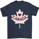Canada Heart Canadian Flag Mens T-Shirt 100% Cotton Navy Blue