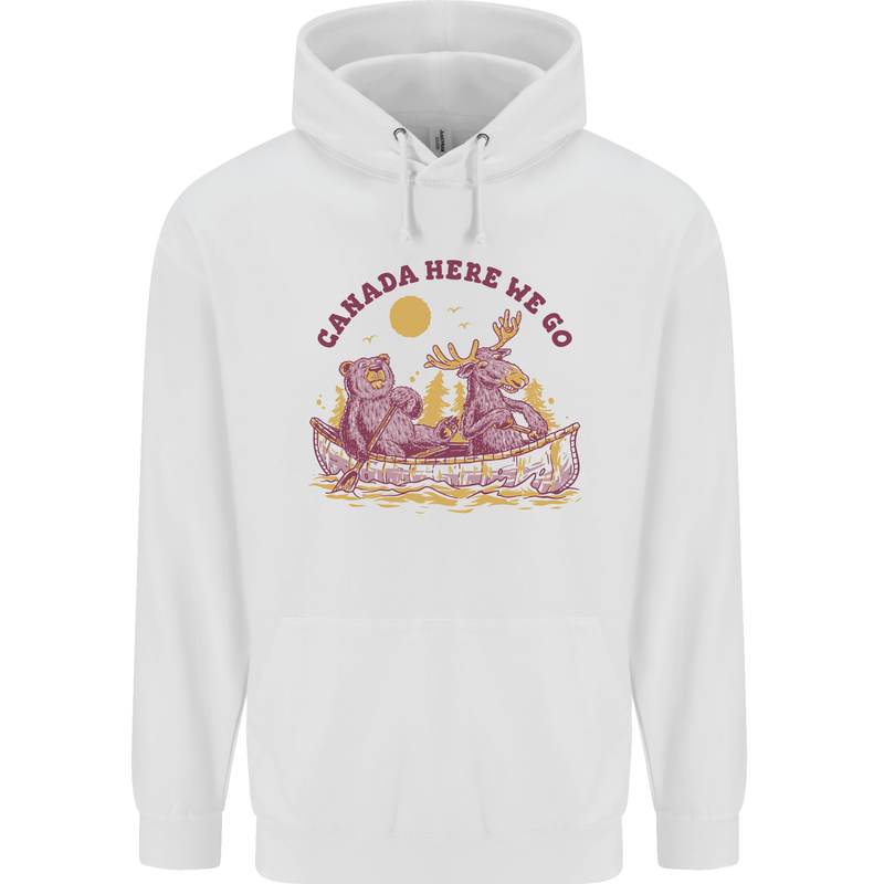 Canada Here We Go Moose and Bear Canadian Childrens Kids Hoodie White