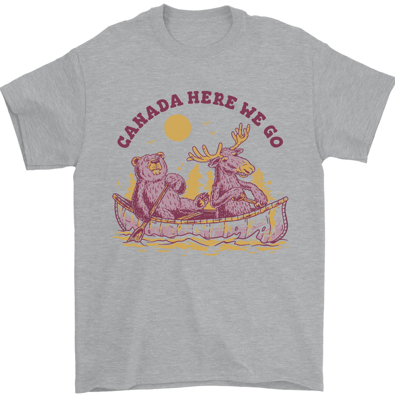 Canada Here We Go Moose and Bear Canadian Mens T-Shirt 100% Cotton Sports Grey