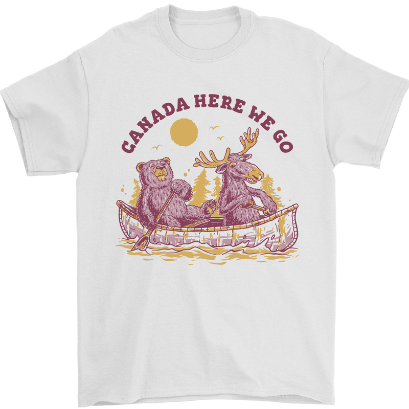 Canada Here We Go Moose and Bear Canadian Mens T-Shirt 100% Cotton White