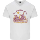 Canada Here We Go Moose and Bear Canadian Mens V-Neck Cotton T-Shirt White