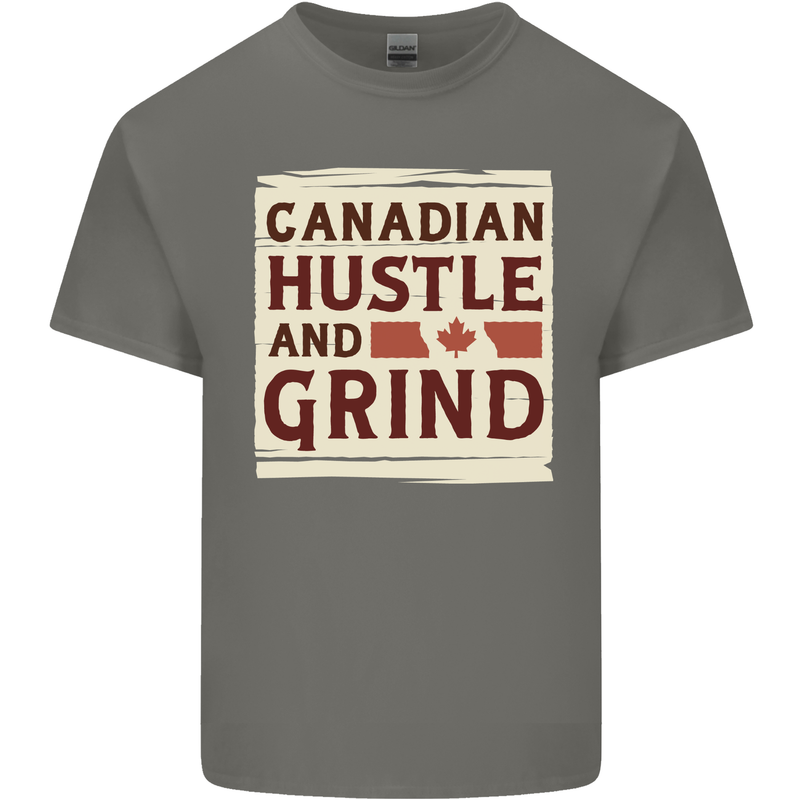 Canadian Hustle and Grind Canada Mens Cotton T-Shirt Tee Top Charcoal