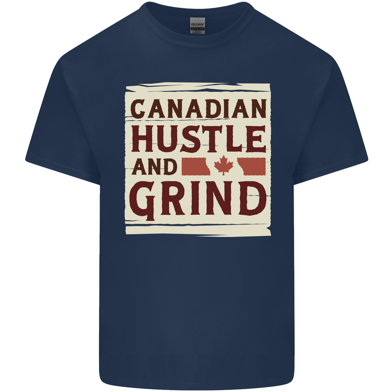 Canadian Hustle and Grind Canada Mens Cotton T-Shirt Tee Top Navy Blue
