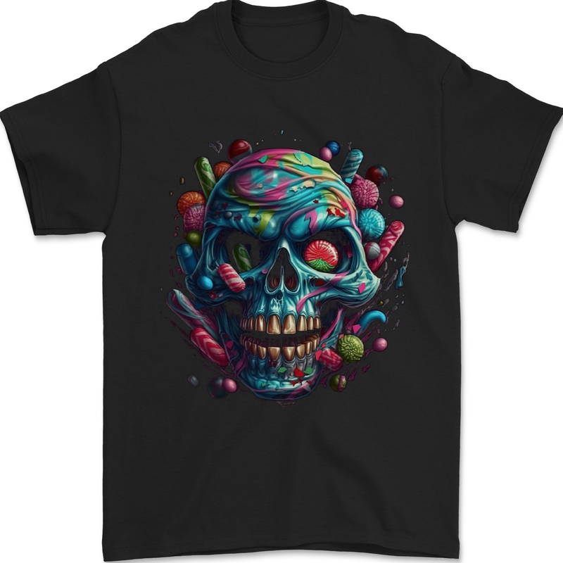 Candy Skull Mens T-Shirt 100% Cotton Black