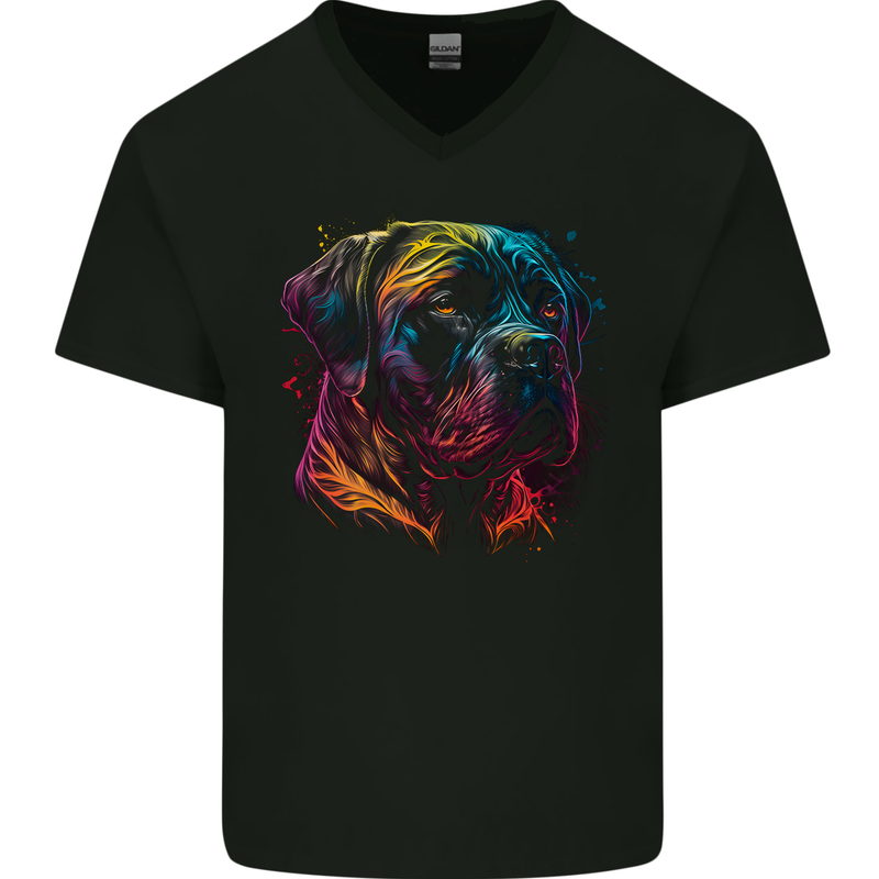 Cane Corso Dog Mens V-Neck Cotton T-Shirt Black